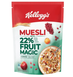 Kellogg's Muesli 22% Fruit Magic, 4 Grains & Dried Fruits, High in Iron, Breakfast Cereal Pouch  (500 g)